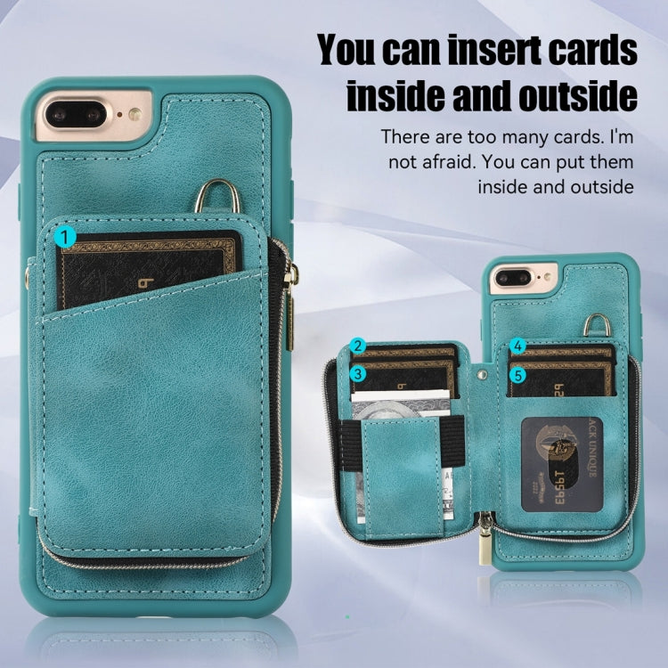 For iPhone 8 Plus / 7 Plus Zipper Card Bag Back Cover Phone Case