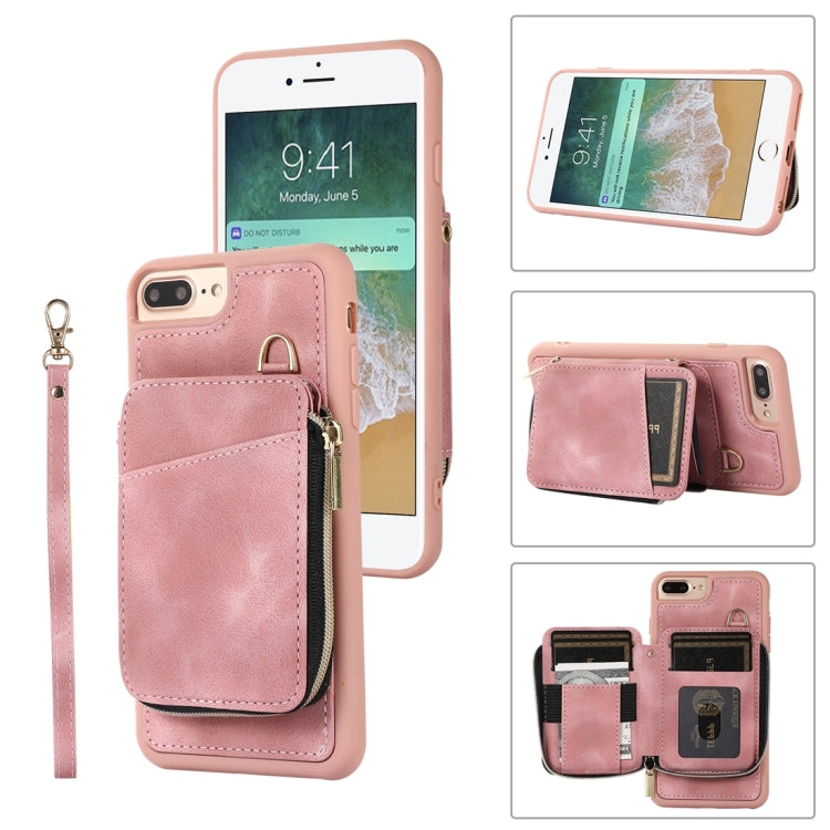 For iPhone 8 Plus / 7 Plus Zipper Card Bag Back Cover Phone Case