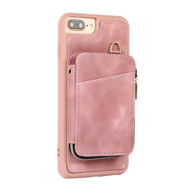 For iPhone 8 Plus / 7 Plus Zipper Card Bag Back Cover Phone Case