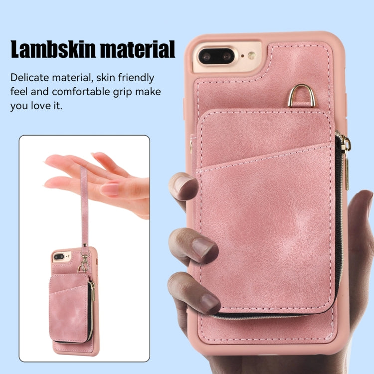 For iPhone 8 Plus / 7 Plus Zipper Card Bag Back Cover Phone Case