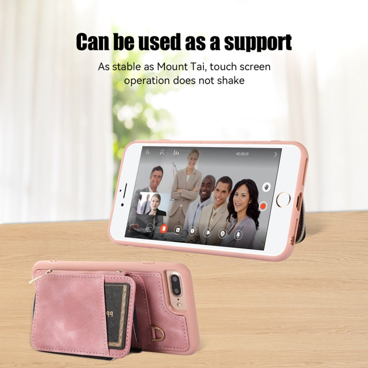 For iPhone 8 Plus / 7 Plus Zipper Card Bag Back Cover Phone Case