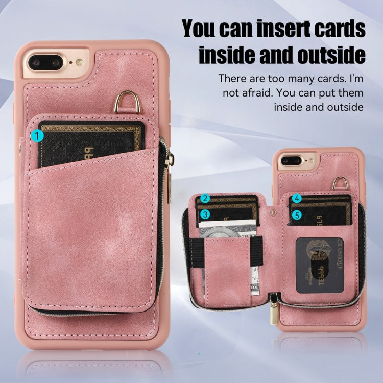 For iPhone 8 Plus / 7 Plus Zipper Card Bag Back Cover Phone Case