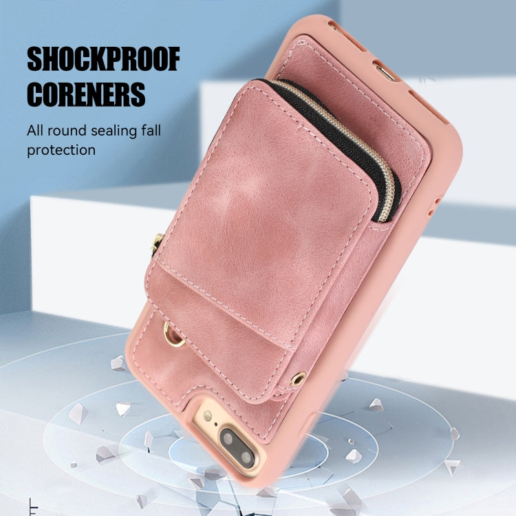 For iPhone 8 Plus / 7 Plus Zipper Card Bag Back Cover Phone Case