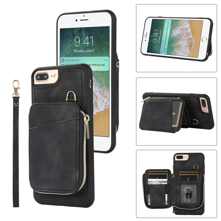 For iPhone 8 Plus / 7 Plus Zipper Card Bag Back Cover Phone Case