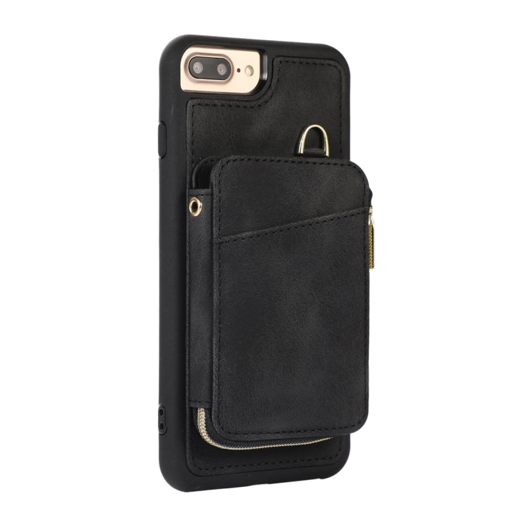 For iPhone 8 Plus / 7 Plus Zipper Card Bag Back Cover Phone Case