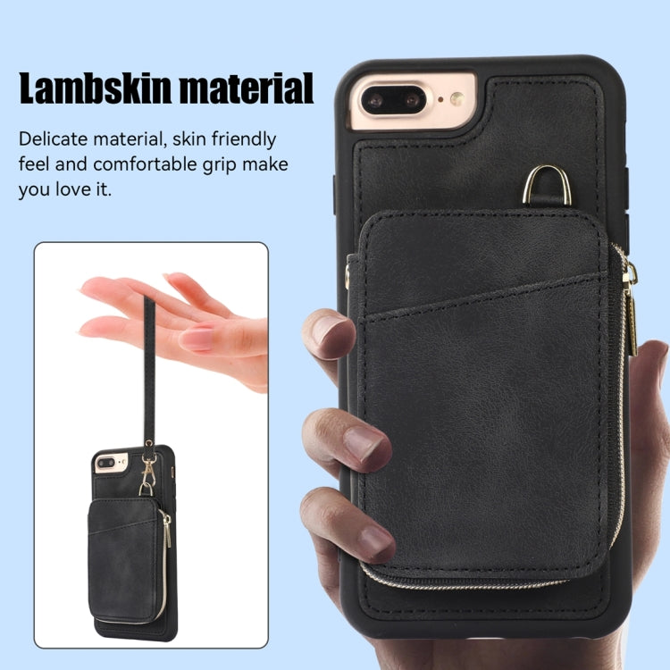 For iPhone 8 Plus / 7 Plus Zipper Card Bag Back Cover Phone Case