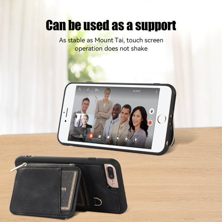 For iPhone 8 Plus / 7 Plus Zipper Card Bag Back Cover Phone Case