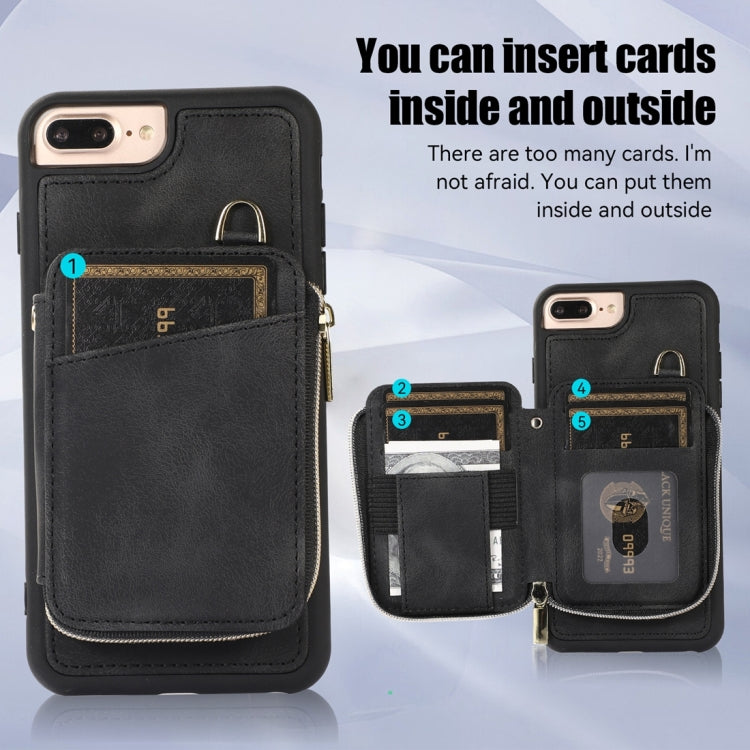 For iPhone 8 Plus / 7 Plus Zipper Card Bag Back Cover Phone Case