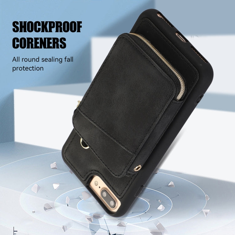 For iPhone 8 Plus / 7 Plus Zipper Card Bag Back Cover Phone Case