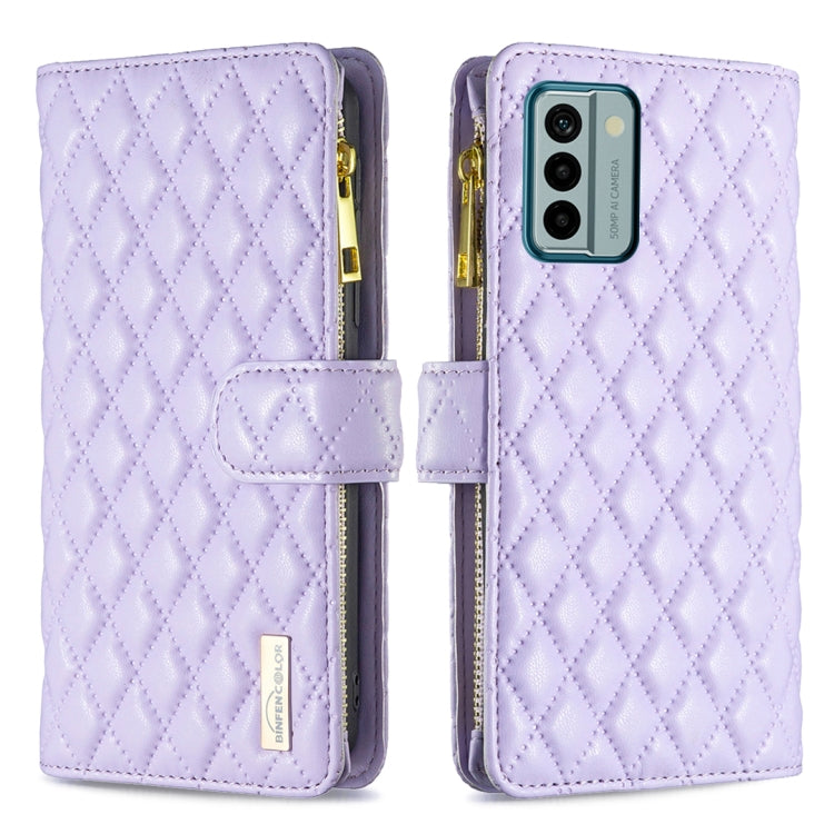 For Nokia G22 Diamond Lattice Zipper Wallet Leather Flip Phone Case