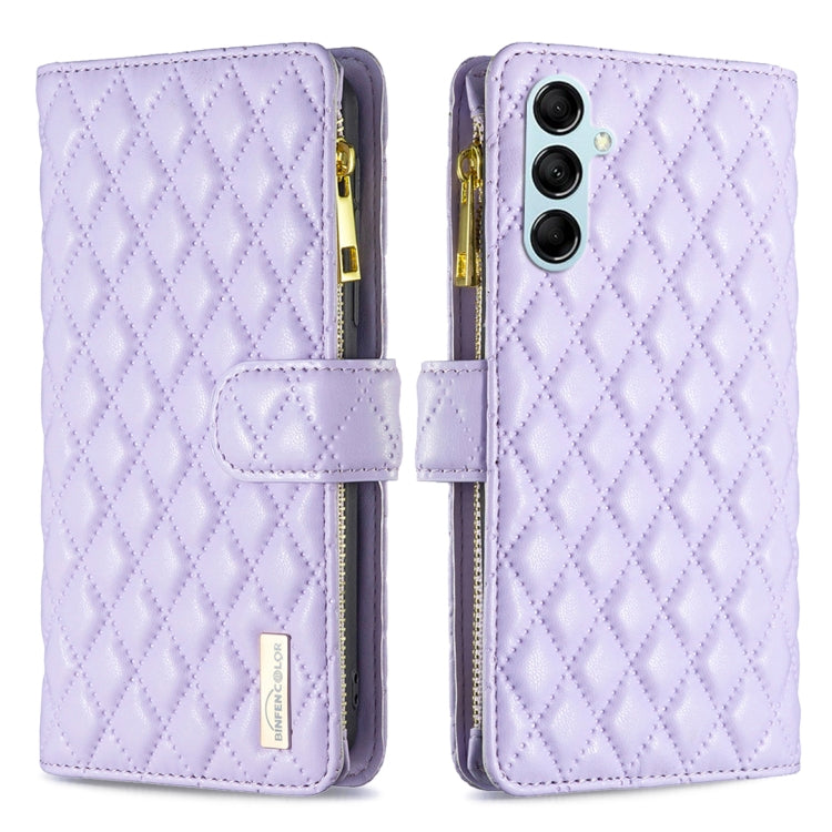 For Samsung Galaxy M14 5G Diamond Lattice Zipper Wallet Leather Flip Phone Case