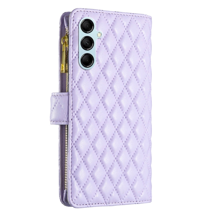 For Samsung Galaxy M14 5G Diamond Lattice Zipper Wallet Leather Flip Phone Case