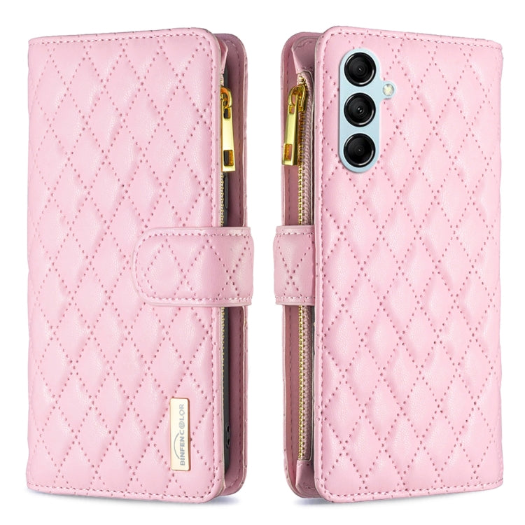 For Samsung Galaxy M14 5G Diamond Lattice Zipper Wallet Leather Flip Phone Case