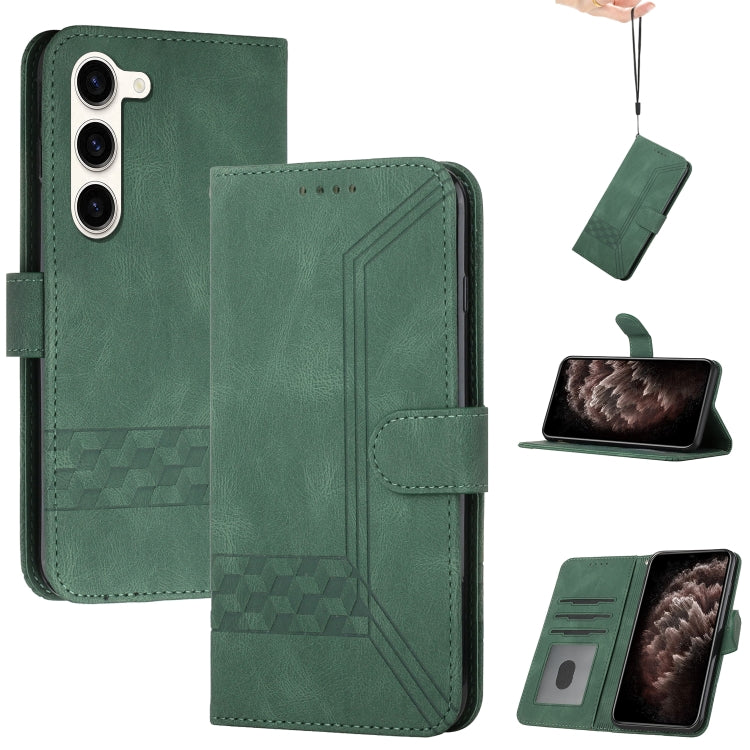 For Samsung Galaxy S23+ 5G Cubic Skin Feel Flip Leather Phone Case