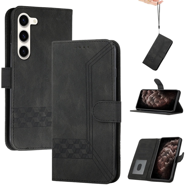 For Samsung Galaxy S23+ 5G Cubic Skin Feel Flip Leather Phone Case
