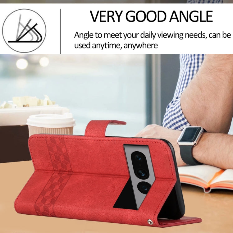 For Google Pixel 7 Pro 5G Cubic Skin Feel Flip Leather Phone Case