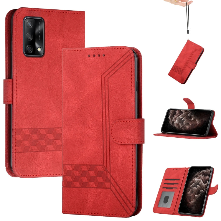 For OPPO A74 4G / F19 Cubic Skin Feel Flip Leather Phone Case