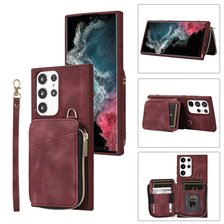For Samsung Galaxy S23 Ultra 5G Zipper Card Bag Back Cover Phone Case