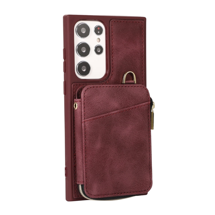 For Samsung Galaxy S23 Ultra 5G Zipper Card Bag Back Cover Phone Case