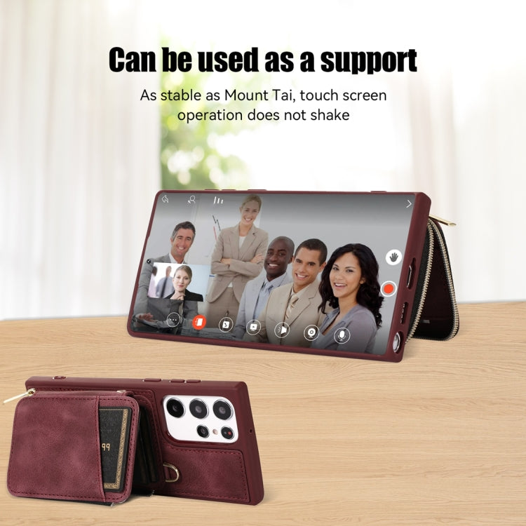 For Samsung Galaxy S23 Ultra 5G Zipper Card Bag Back Cover Phone Case