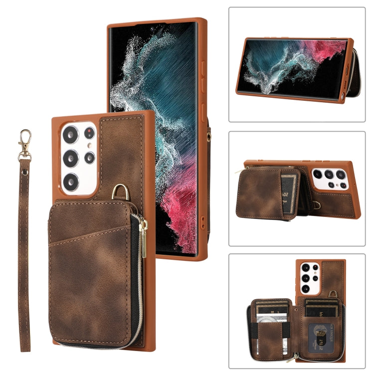 For Samsung Galaxy S23 Ultra 5G Zipper Card Bag Back Cover Phone Case