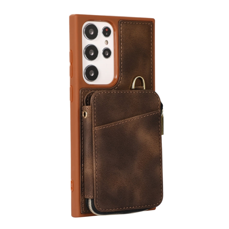 For Samsung Galaxy S23 Ultra 5G Zipper Card Bag Back Cover Phone Case