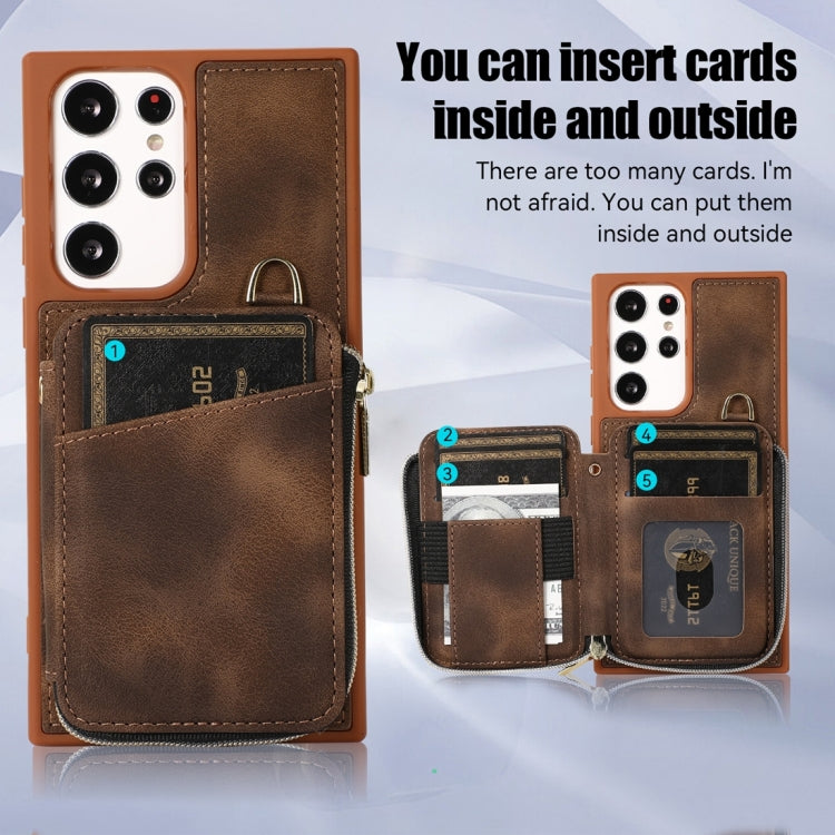 For Samsung Galaxy S23 Ultra 5G Zipper Card Bag Back Cover Phone Case