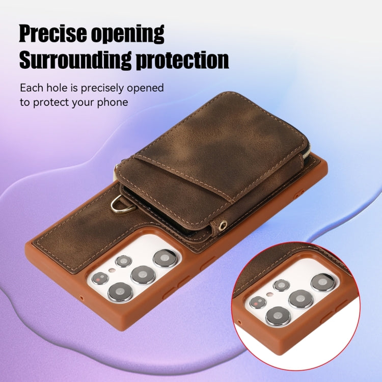 For Samsung Galaxy S23 Ultra 5G Zipper Card Bag Back Cover Phone Case
