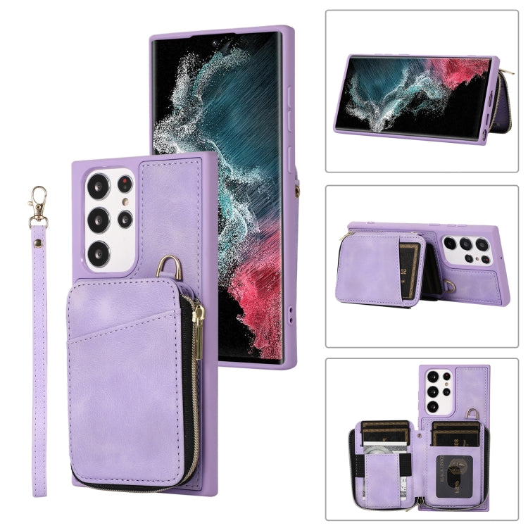 For Samsung Galaxy S23 Ultra 5G Zipper Card Bag Back Cover Phone Case
