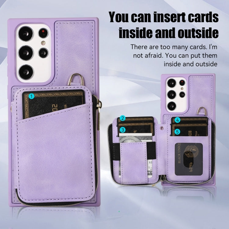 For Samsung Galaxy S23 Ultra 5G Zipper Card Bag Back Cover Phone Case