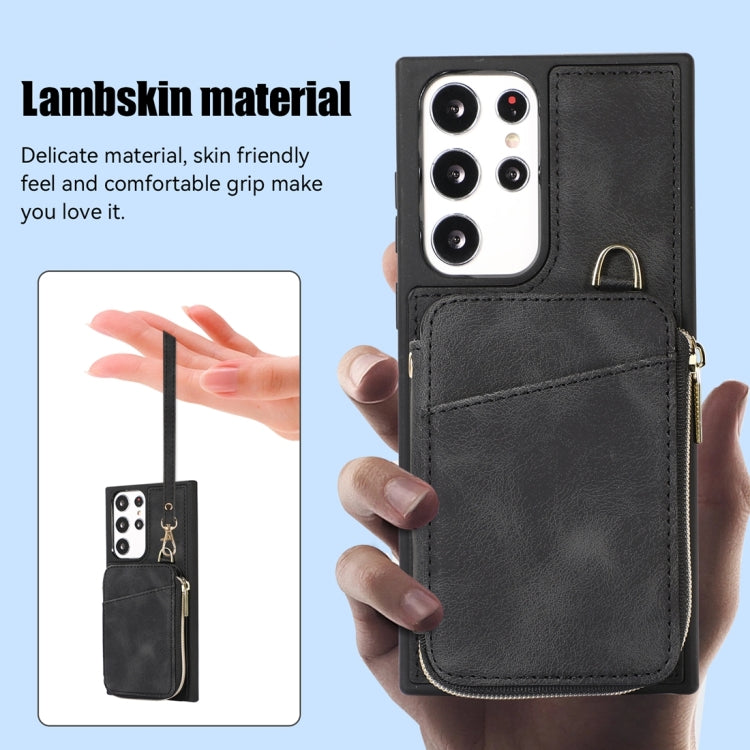 For Samsung Galaxy S23 Ultra 5G Zipper Card Bag Back Cover Phone Case