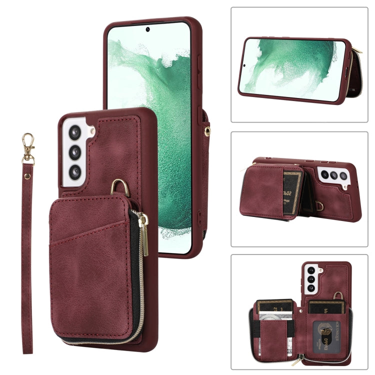 For Samsung Galaxy S22+ 5G Zipper Card Bag Back Cover Phone Case