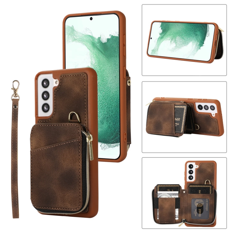 For Samsung Galaxy S22+ 5G Zipper Card Bag Back Cover Phone Case
