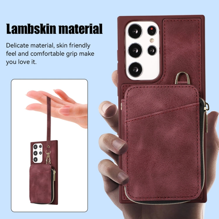 For Samsung Galaxy S22 Ultra 5G Zipper Card Bag Back Cover Phone Case