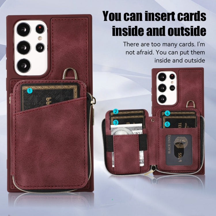 For Samsung Galaxy S22 Ultra 5G Zipper Card Bag Back Cover Phone Case