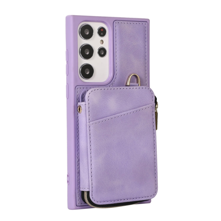 For Samsung Galaxy S22 Ultra 5G Zipper Card Bag Back Cover Phone Case