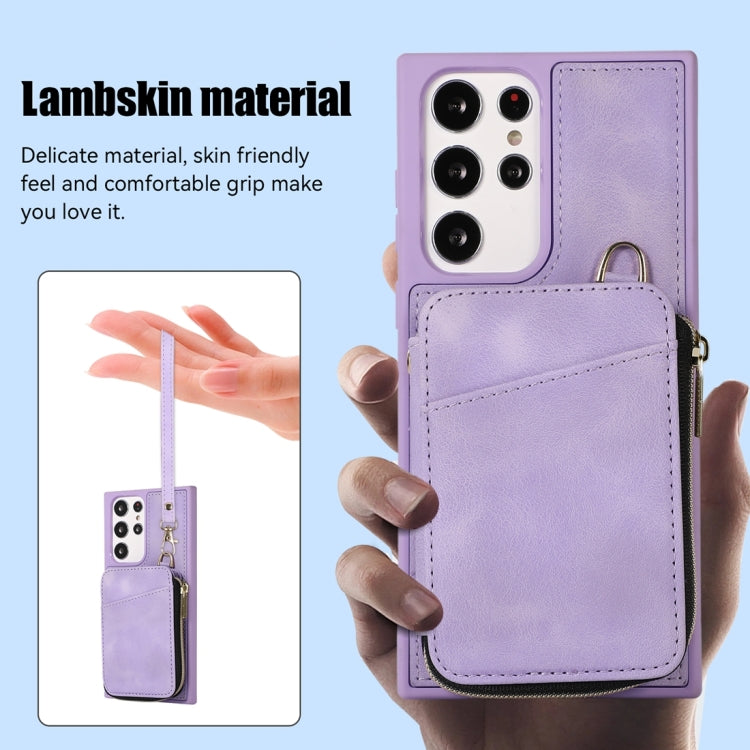 For Samsung Galaxy S22 Ultra 5G Zipper Card Bag Back Cover Phone Case
