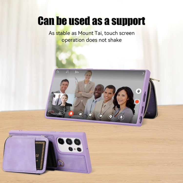 For Samsung Galaxy S22 Ultra 5G Zipper Card Bag Back Cover Phone Case
