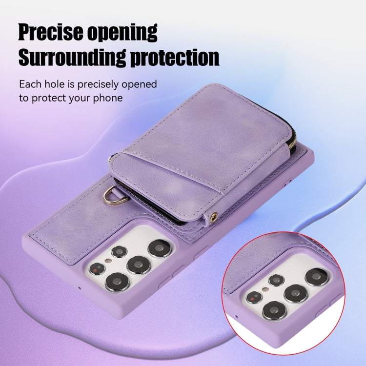 For Samsung Galaxy S22 Ultra 5G Zipper Card Bag Back Cover Phone Case