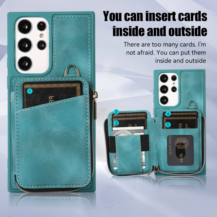 For Samsung Galaxy S22 Ultra 5G Zipper Card Bag Back Cover Phone Case