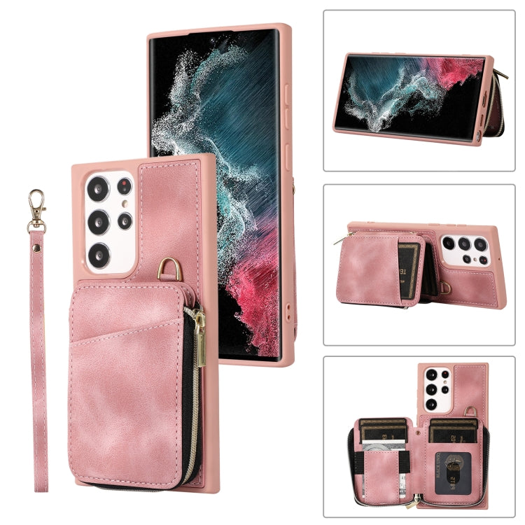 For Samsung Galaxy S22 Ultra 5G Zipper Card Bag Back Cover Phone Case