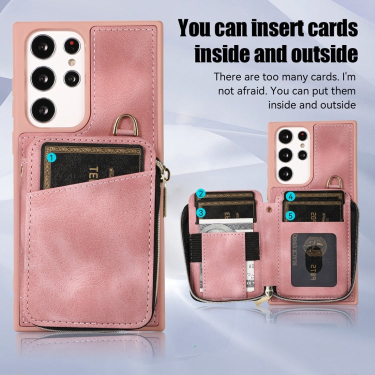 For Samsung Galaxy S22 Ultra 5G Zipper Card Bag Back Cover Phone Case