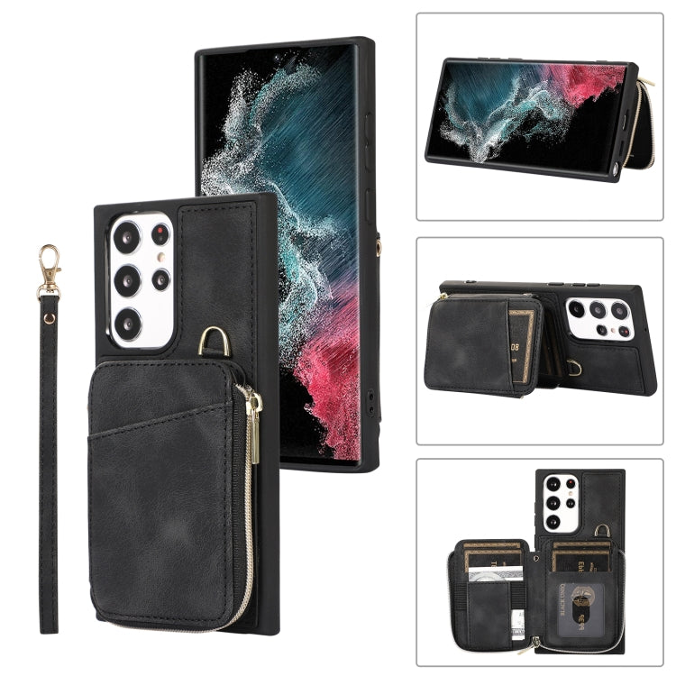 For Samsung Galaxy S22 Ultra 5G Zipper Card Bag Back Cover Phone Case