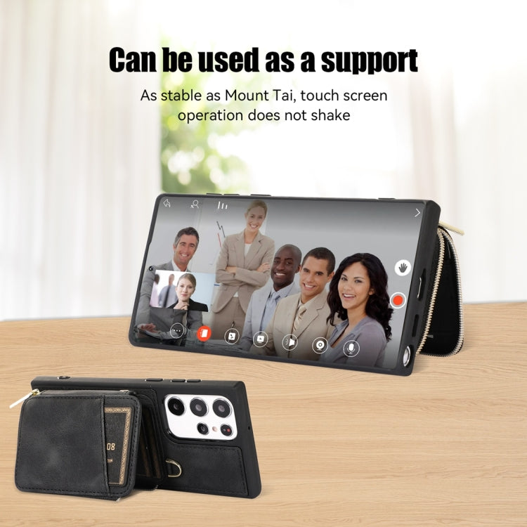 For Samsung Galaxy S22 Ultra 5G Zipper Card Bag Back Cover Phone Case