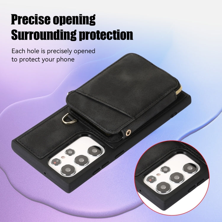For Samsung Galaxy S22 Ultra 5G Zipper Card Bag Back Cover Phone Case