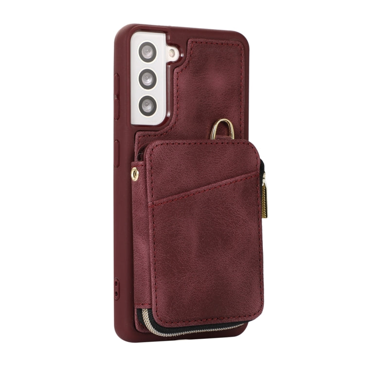 For Samsung Galaxy S21 FE 5G Zipper Card Bag Back Cover Phone Case