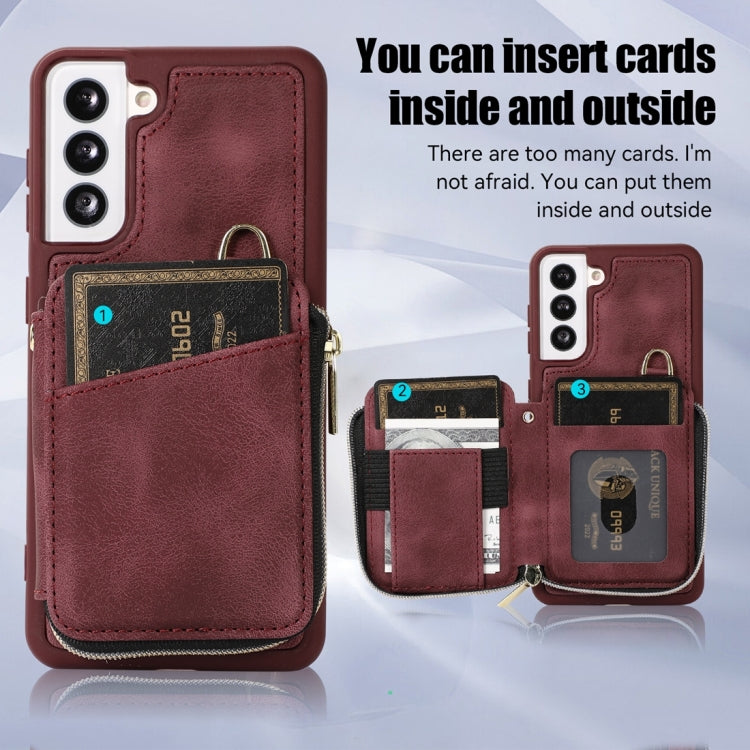 For Samsung Galaxy S21 FE 5G Zipper Card Bag Back Cover Phone Case