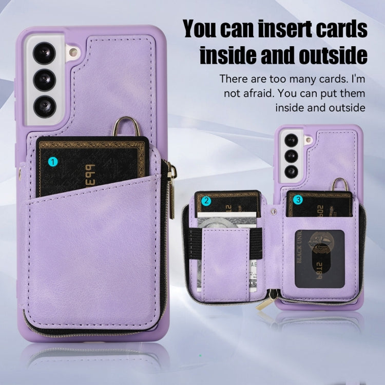 For Samsung Galaxy S21 FE 5G Zipper Card Bag Back Cover Phone Case