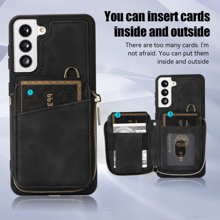 For Samsung Galaxy S21 FE 5G Zipper Card Bag Back Cover Phone Case