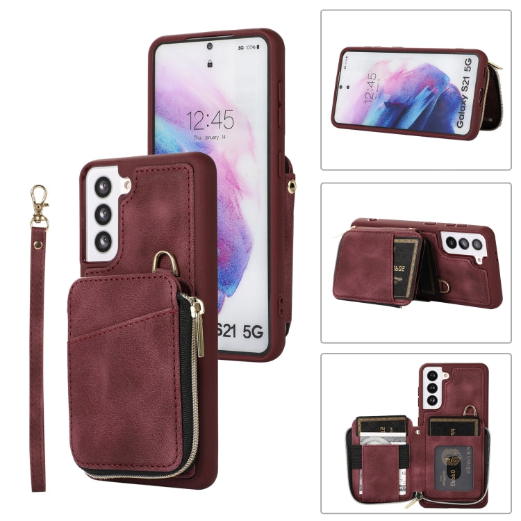 For Samsung Galaxy S21 5G Zipper Card Bag Back Cover Phone Case
